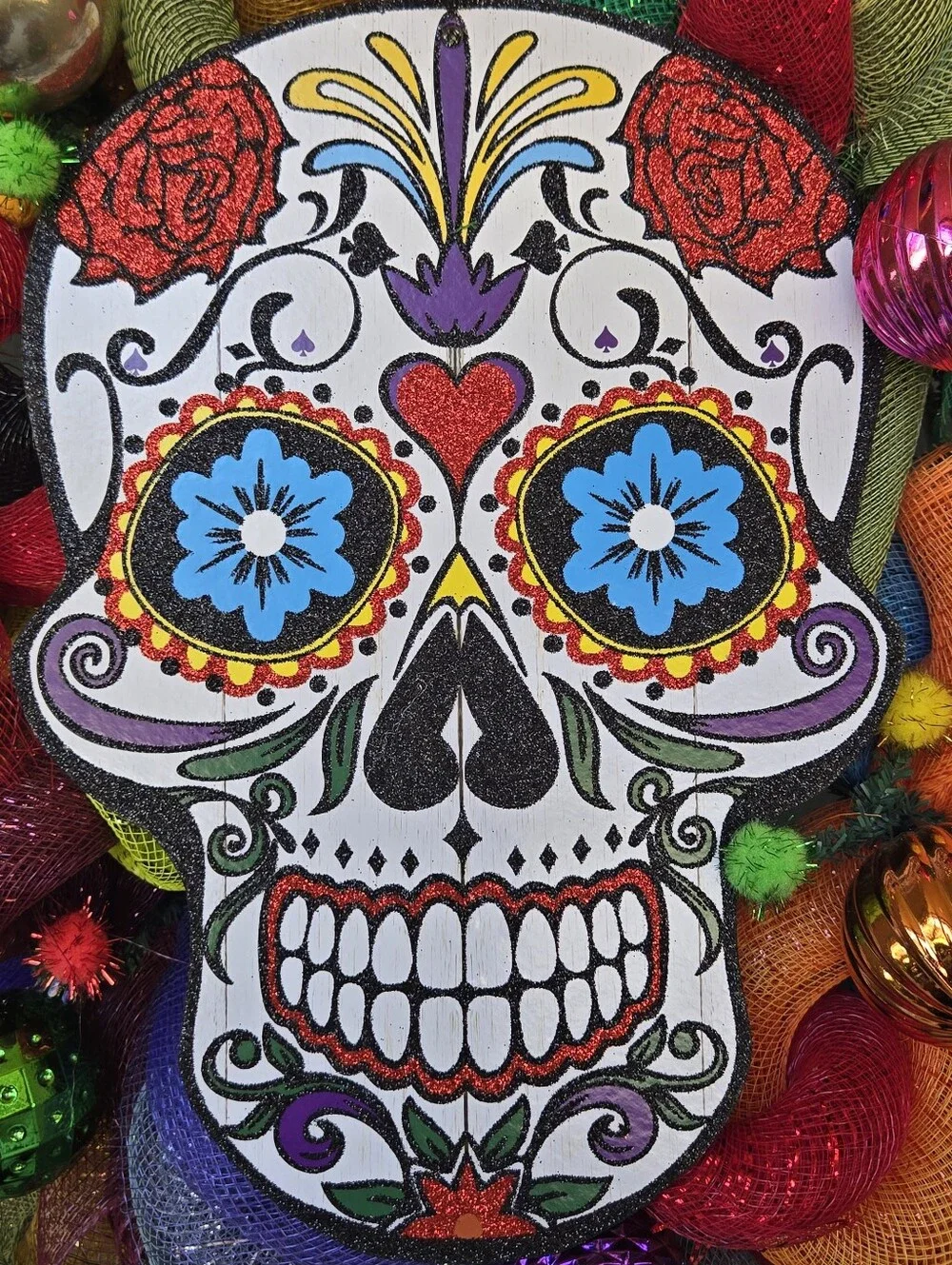 Sugar Skull Multicolored Día de los Muertos Wreath